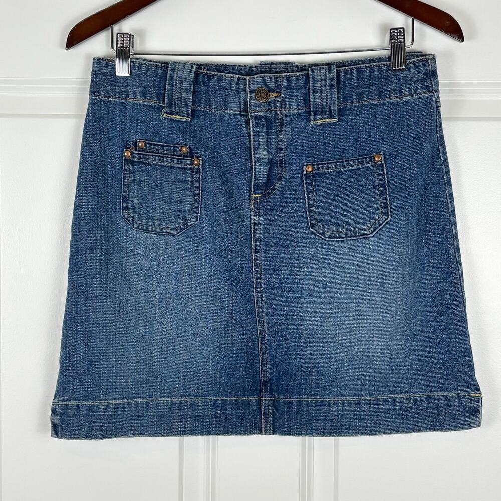 Old Navy Jean Mini Skirt Pockets Vintage Y2K 2000s Dark Wash Fall Mid Rise 4